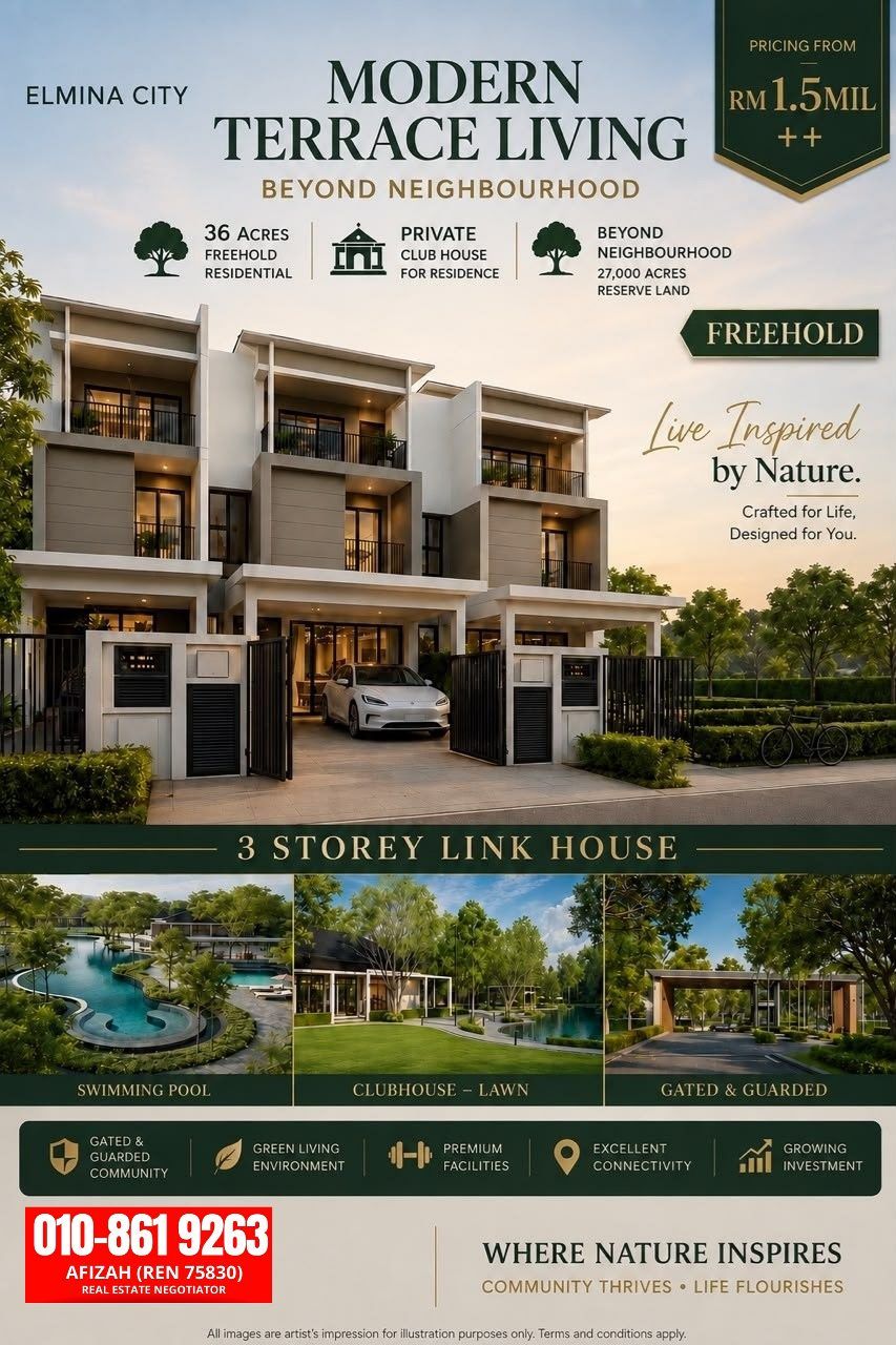 PRIVATE LUXURY HOME 3 TINGKAT FREEHOLD @ CITY OF ELMINA | PRIVATE CLUBHOUSE - Image 1
