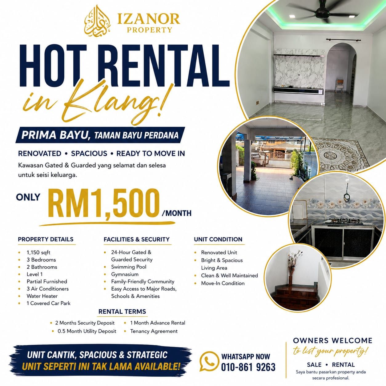Prima Bayu Klang For Rent RM1,500 | Taman Bayu Perdana | 3R2B | 1,150 sqft - Image 1